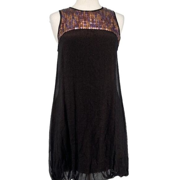 ABS Womens Brown Sleeveless Silk Dress Balloon Hem Sequined Bodice Size 6 New - Picture 2 of 16